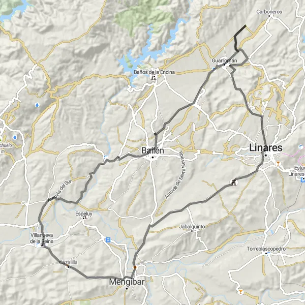 Miniatura mapy "Wyprawa z Villanueva de la Reina do Mengíbar" - trasy rowerowej w Andalucía, Spain. Wygenerowane przez planer tras rowerowych Tarmacs.app