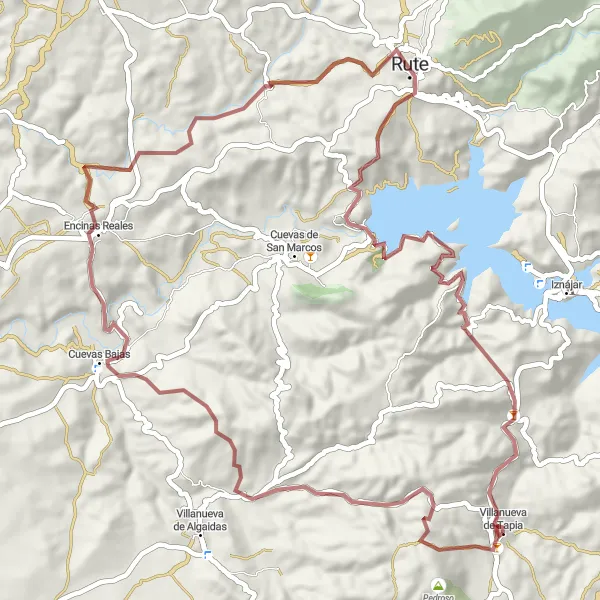 Miniatura della mappa di ispirazione al ciclismo "Giro in bicicletta tra Villanueva de Tapia e Cuevas Bajas" nella regione di Andalucía, Spain. Generata da Tarmacs.app, pianificatore di rotte ciclistiche