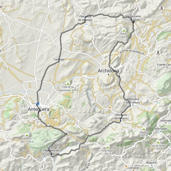 Miniatua del mapa de inspiración ciclista "Descubriendo la Sierra" en Andalucía, Spain. Generado por Tarmacs.app planificador de rutas ciclistas