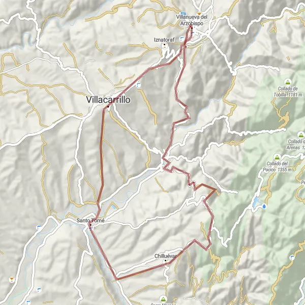 Miniature de la carte de l'inspiration cycliste "Les collines de Jaén en gravier" dans la Andalucía, Spain. Générée par le planificateur d'itinéraire cycliste Tarmacs.app