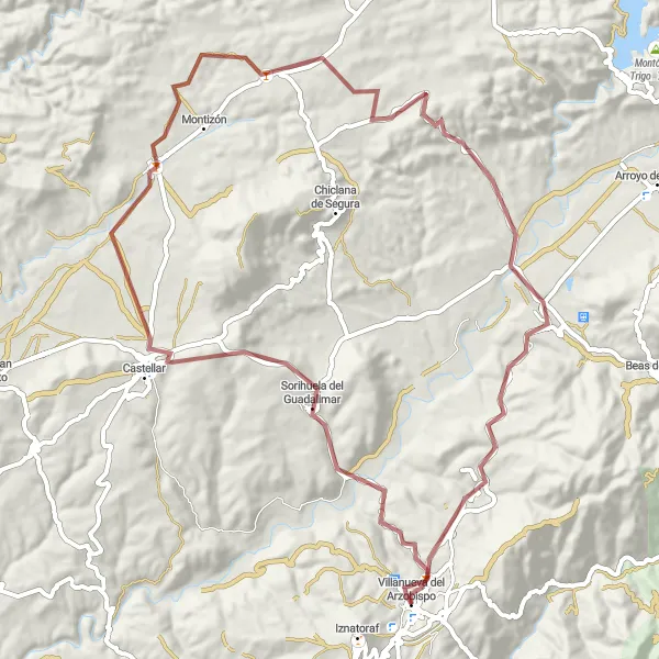 Miniature de la carte de l'inspiration cycliste "Canyons et Chemins de Gravel" dans la Andalucía, Spain. Générée par le planificateur d'itinéraire cycliste Tarmacs.app