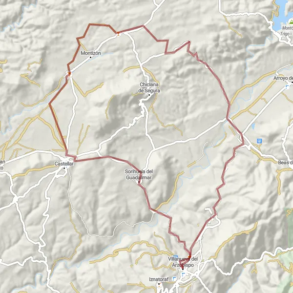 Map miniature of "Gravel Adventure to Gútar" cycling inspiration in Andalucía, Spain. Generated by Tarmacs.app cycling route planner