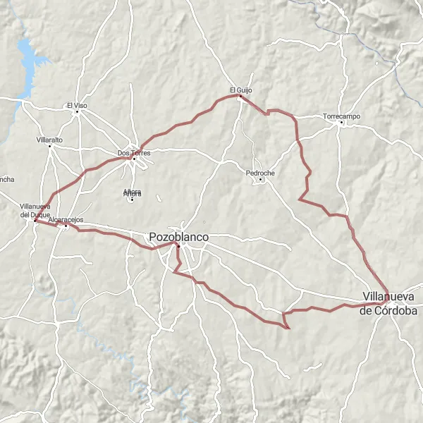 Miniaturní mapa "Gravelový výlet poblíž Villanueva del Duque" inspirace pro cyklisty v oblasti Andalucía, Spain. Vytvořeno pomocí plánovače tras Tarmacs.app