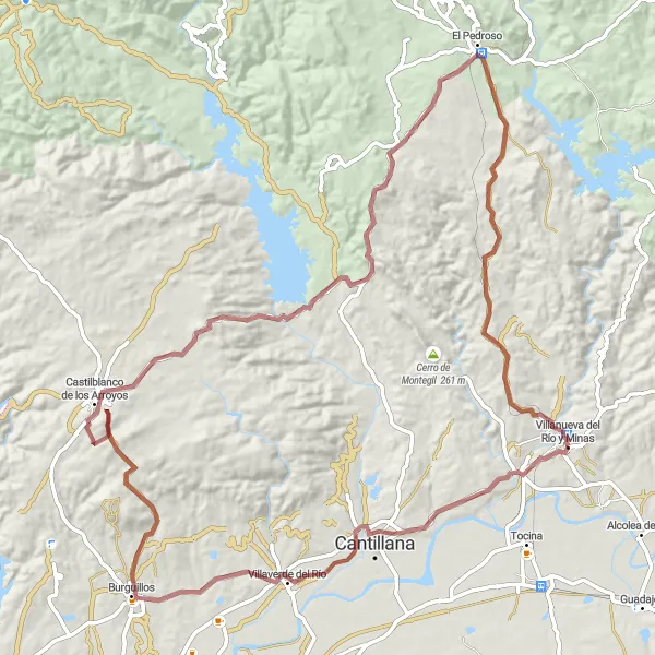 Miniaturní mapa "Gravel Route to El Pedroso" inspirace pro cyklisty v oblasti Andalucía, Spain. Vytvořeno pomocí plánovače tras Tarmacs.app