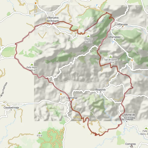 Miniature de la carte de l'inspiration cycliste "Défi montagneux autour de Villanueva del Rosario" dans la Andalucía, Spain. Générée par le planificateur d'itinéraire cycliste Tarmacs.app