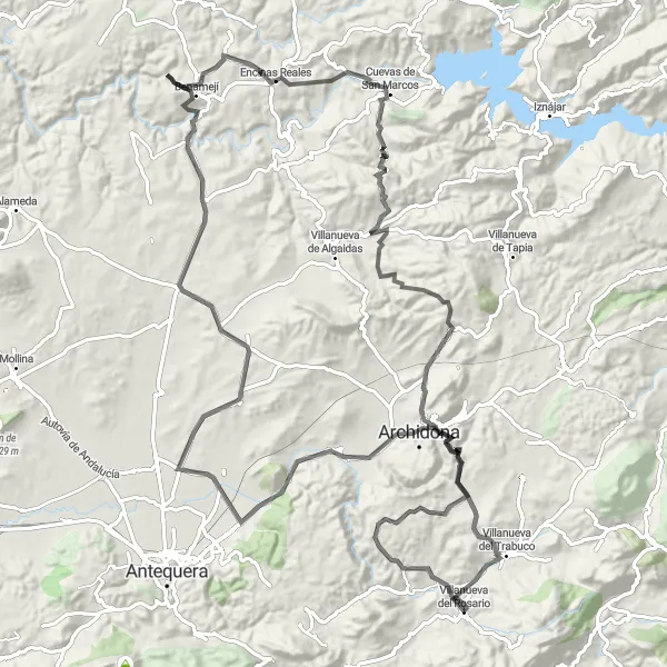 Miniatura mapy "Ekscytująca trasa z Cerro Artacho przez Escuelas Pías do Villanuevy del Rosario" - trasy rowerowej w Andalucía, Spain. Wygenerowane przez planer tras rowerowych Tarmacs.app