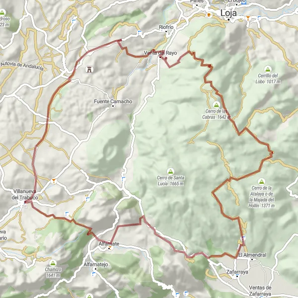 Miniatua del mapa de inspiración ciclista "Ruta en Grava por Cerros y Miradores" en Andalucía, Spain. Generado por Tarmacs.app planificador de rutas ciclistas