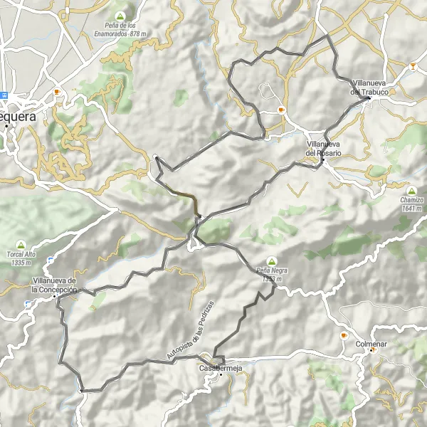 Map miniature of "Rural Road Adventure" cycling inspiration in Andalucía, Spain. Generated by Tarmacs.app cycling route planner