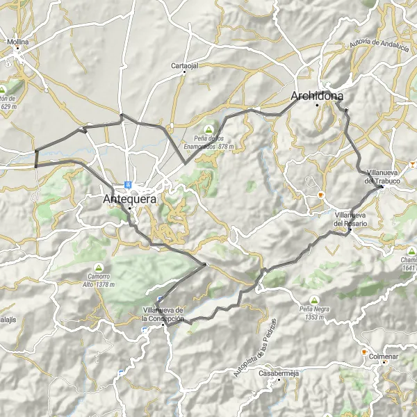 Miniatura mapy "Trasa Villanueva del Rosario - Villanueva del Trabuco" - trasy rowerowej w Andalucía, Spain. Wygenerowane przez planer tras rowerowych Tarmacs.app