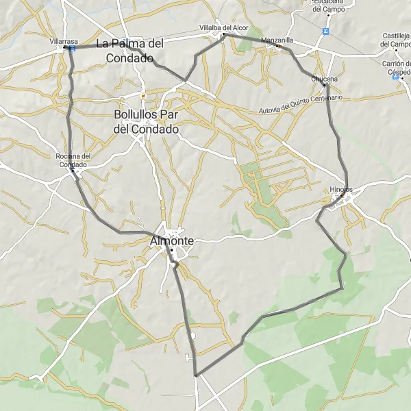 Miniatura mapy "Trasa Road przez Almonte i Villarrasa" - trasy rowerowej w Andalucía, Spain. Wygenerowane przez planer tras rowerowych Tarmacs.app