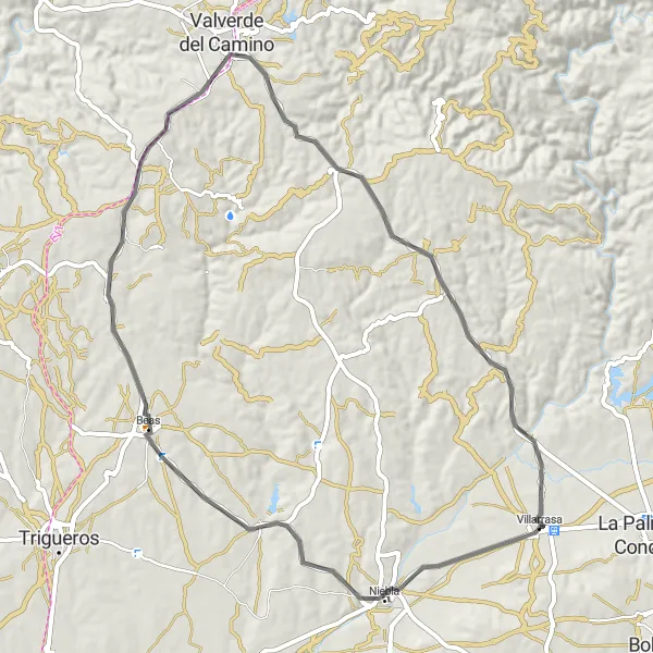 Miniaturní mapa "Zámek v Niebla" inspirace pro cyklisty v oblasti Andalucía, Spain. Vytvořeno pomocí plánovače tras Tarmacs.app