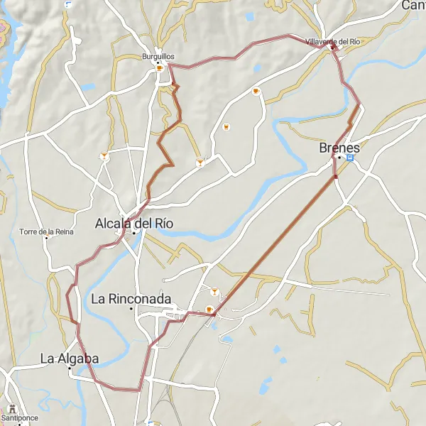 Miniatura mapy "Trasa gravelowa z Villaverde del Río do Brenes i San José de la Rinconada" - trasy rowerowej w Andalucía, Spain. Wygenerowane przez planer tras rowerowych Tarmacs.app