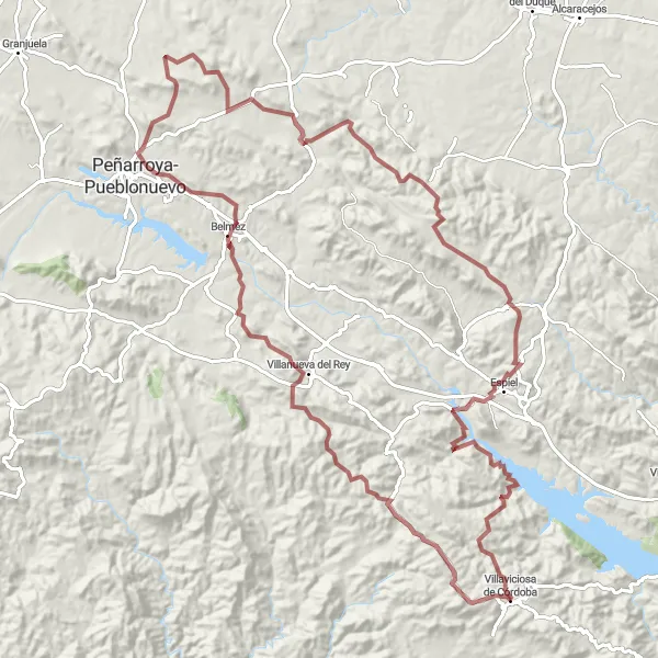 Miniatura della mappa di ispirazione al ciclismo "Tour in Gravel da Villaviciosa a Villanueva del Rey - Belmez - Espiel" nella regione di Andalucía, Spain. Generata da Tarmacs.app, pianificatore di rotte ciclistiche