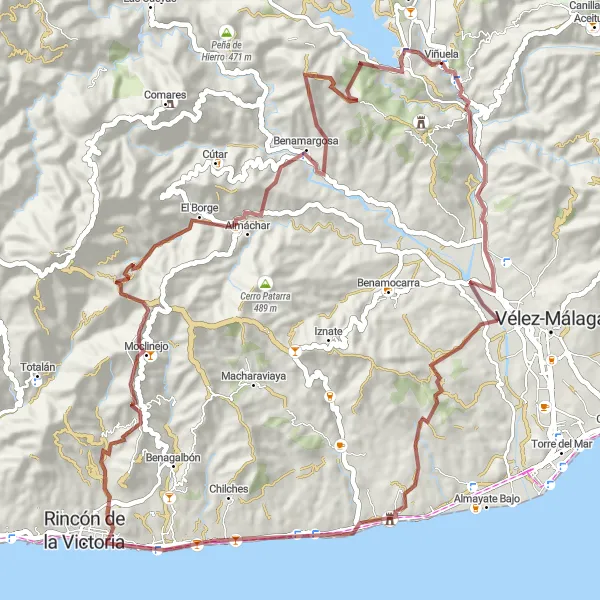Miniatura mapy "Szlak kołowy wokół Viñuela o długości 70 km (rower grawitacyjny)" - trasy rowerowej w Andalucía, Spain. Wygenerowane przez planer tras rowerowych Tarmacs.app