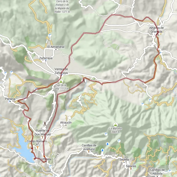 Miniatura mapy "Szlak kołowy wokół Viñuela o długości 68 km (rower grawitacyjny)" - trasy rowerowej w Andalucía, Spain. Wygenerowane przez planer tras rowerowych Tarmacs.app