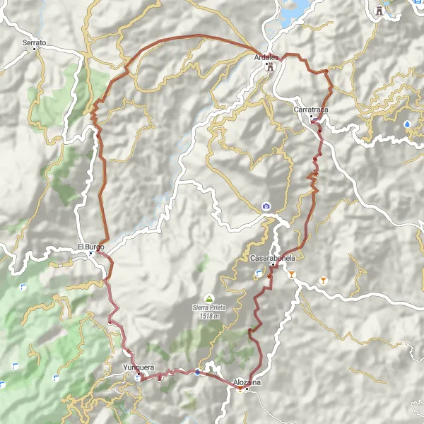 Miniatuurkaart van de fietsinspiratie "Gravelavontuur door de bergen van Andalusië" in Andalucía, Spain. Gemaakt door de Tarmacs.app fietsrouteplanner