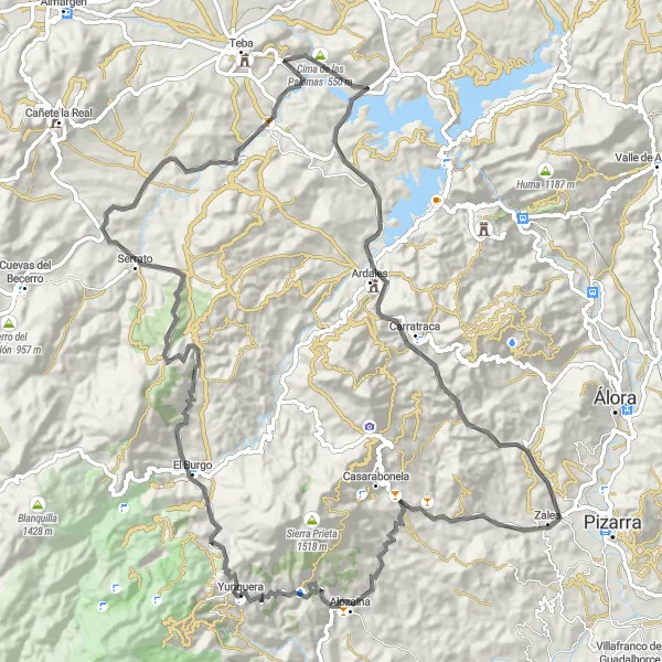 Karten-Miniaturansicht der Radinspiration "Große Rundtour von Yunquera nach Zalea" in Andalucía, Spain. Erstellt vom Tarmacs.app-Routenplaner für Radtouren