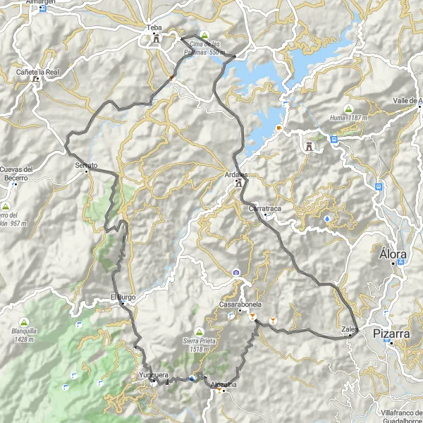 Miniatuurkaart van de fietsinspiratie "Heuvelachtige uitdaging door pittoreske dorpjes" in Andalucía, Spain. Gemaakt door de Tarmacs.app fietsrouteplanner