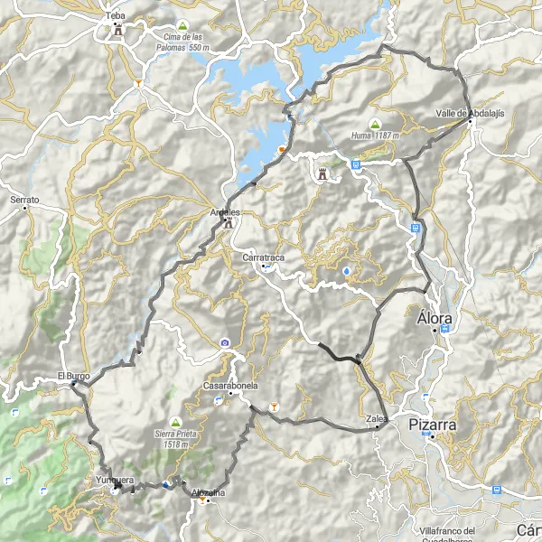 Miniatuurkaart van de fietsinspiratie "Epische fietstocht door afwisselend landschap" in Andalucía, Spain. Gemaakt door de Tarmacs.app fietsrouteplanner