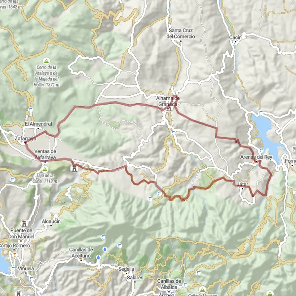 Miniatura mapy "Gravelowa przejażdżka przez Arenas del Rey" - trasy rowerowej w Andalucía, Spain. Wygenerowane przez planer tras rowerowych Tarmacs.app
