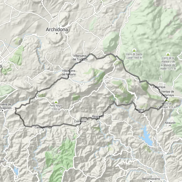 Miniature de la carte de l'inspiration cycliste "Challenging Andalucía Loop" dans la Andalucía, Spain. Générée par le planificateur d'itinéraire cycliste Tarmacs.app