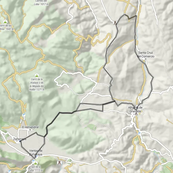 Miniatura mapy "Trasa szosowa z widokiem na Mirador de Alhama" - trasy rowerowej w Andalucía, Spain. Wygenerowane przez planer tras rowerowych Tarmacs.app