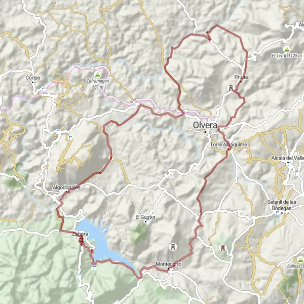 Map miniature of "Scenic Loop with Algodonales" cycling inspiration in Andalucía, Spain. Generated by Tarmacs.app cycling route planner