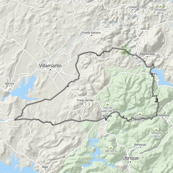Miniatua del mapa de inspiración ciclista "Ruta Escénica por los Cañones de la Sierra de Grazalema" en Andalucía, Spain. Generado por Tarmacs.app planificador de rutas ciclistas