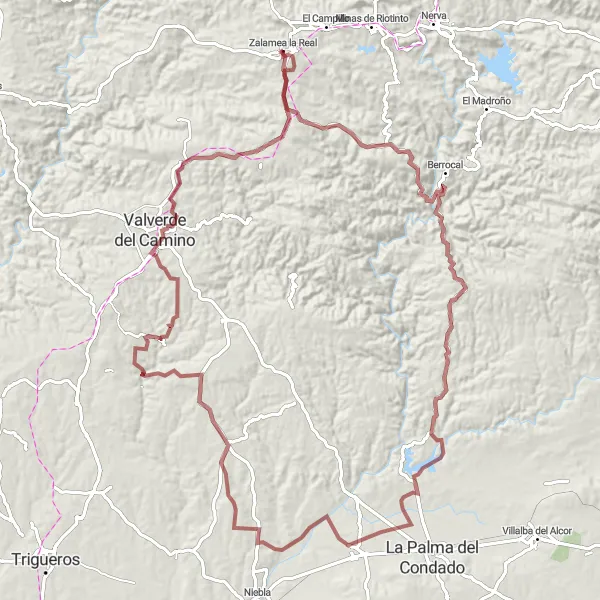 Miniatura della mappa di ispirazione al ciclismo "Esperienza In Gravel tra Colline e Traditione" nella regione di Andalucía, Spain. Generata da Tarmacs.app, pianificatore di rotte ciclistiche