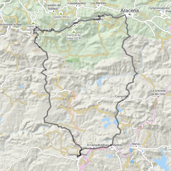 Map miniature of "Sierra Cycling Challenge" cycling inspiration in Andalucía, Spain. Generated by Tarmacs.app cycling route planner