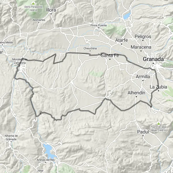 Miniaturní mapa "Silniční okruh kolem Zubie" inspirace pro cyklisty v oblasti Andalucía, Spain. Vytvořeno pomocí plánovače tras Tarmacs.app