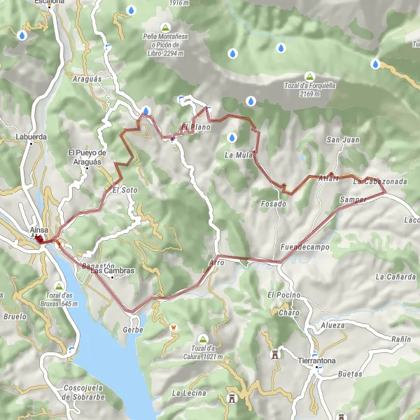 Miniatua del mapa de inspiración ciclista "Ruta de Aínsa a Torrelisa" en Aragón, Spain. Generado por Tarmacs.app planificador de rutas ciclistas