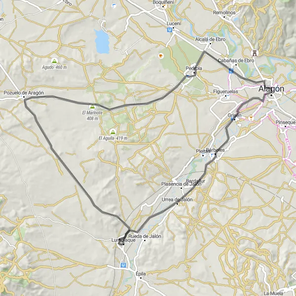 Miniaturní mapa "Kolečko kolem Aragónu" inspirace pro cyklisty v oblasti Aragón, Spain. Vytvořeno pomocí plánovače tras Tarmacs.app