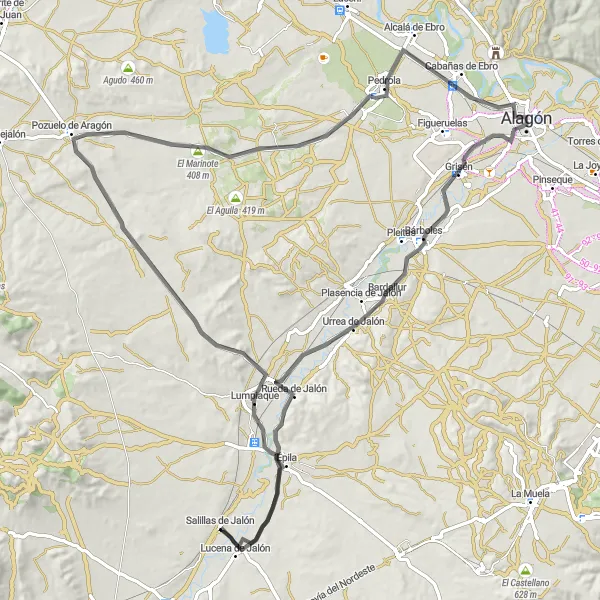 Miniaturní mapa "Cestování historií Aragonie" inspirace pro cyklisty v oblasti Aragón, Spain. Vytvořeno pomocí plánovače tras Tarmacs.app