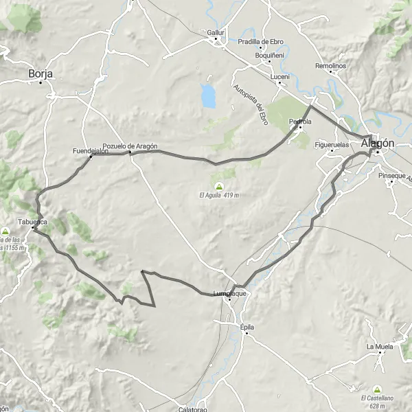 Miniaturní mapa "Okružní cyklistická trasa z Alagónu" inspirace pro cyklisty v oblasti Aragón, Spain. Vytvořeno pomocí plánovače tras Tarmacs.app