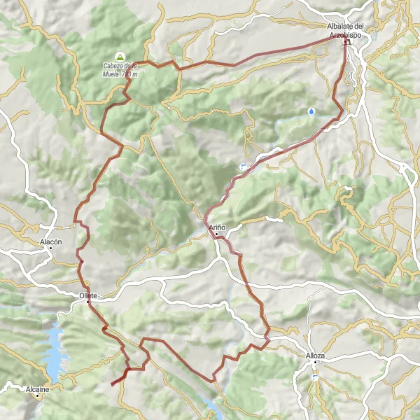 Miniatura della mappa di ispirazione al ciclismo "Ciclabile Gravel fino a Oliete" nella regione di Aragón, Spain. Generata da Tarmacs.app, pianificatore di rotte ciclistiche