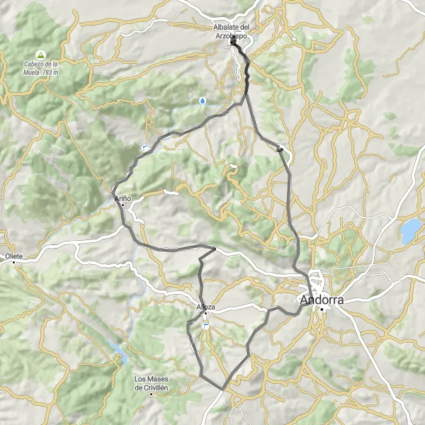 Miniatuurkaart van de fietsinspiratie "Wegrit langs Andorra en Ariño" in Aragón, Spain. Gemaakt door de Tarmacs.app fietsrouteplanner