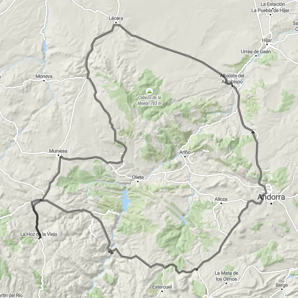 Miniatura mapy "Wycieczka Szosowa przez urokliwe tereny Albalate del Arzobispo" - trasy rowerowej w Aragón, Spain. Wygenerowane przez planer tras rowerowych Tarmacs.app