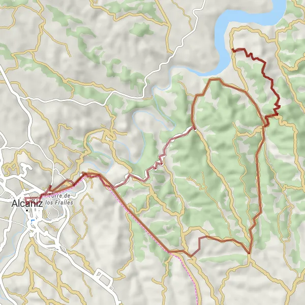 Miniatura della mappa di ispirazione al ciclismo "Esplorazione Gravel di Alcañiz" nella regione di Aragón, Spain. Generata da Tarmacs.app, pianificatore di rotte ciclistiche