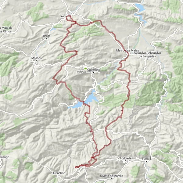 Map miniature of "Alcorisa Gravel Adventure" cycling inspiration in Aragón, Spain. Generated by Tarmacs.app cycling route planner