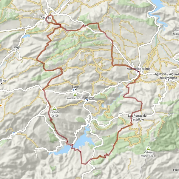 Map miniature of "Alcorisa - Las Parras de Castellote Gravel Ride" cycling inspiration in Aragón, Spain. Generated by Tarmacs.app cycling route planner