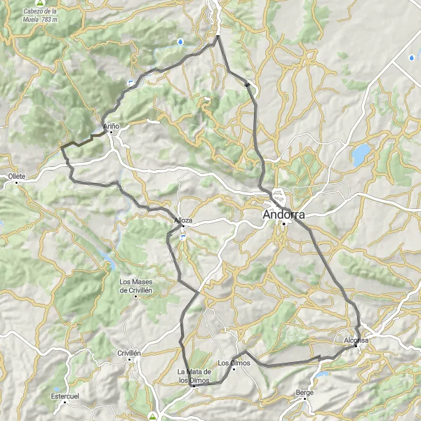 Miniatuurkaart van de fietsinspiratie "Alcorisa-Alloza" in Aragón, Spain. Gemaakt door de Tarmacs.app fietsrouteplanner