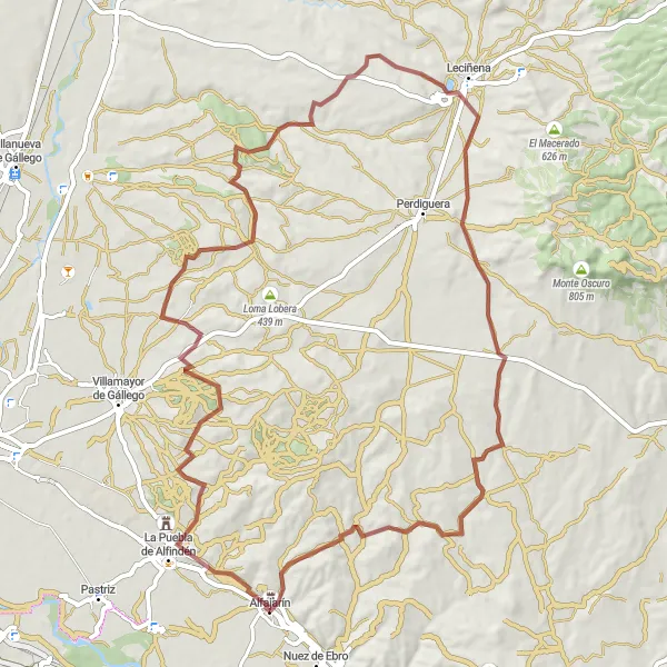 Miniatura della mappa di ispirazione al ciclismo "Strada sterrata attraverso la campagna aragonese" nella regione di Aragón, Spain. Generata da Tarmacs.app, pianificatore di rotte ciclistiche