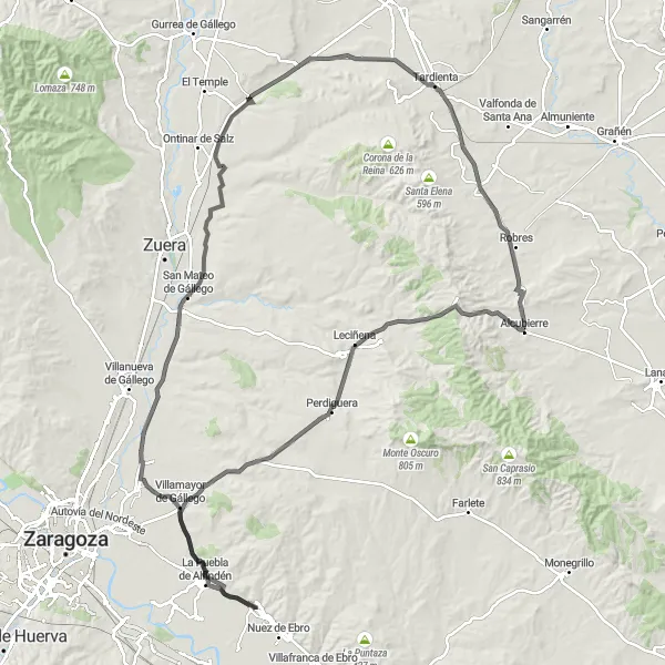 Miniatua del mapa de inspiración ciclista "Ruta Escénica por Pueblos y Montañas" en Aragón, Spain. Generado por Tarmacs.app planificador de rutas ciclistas