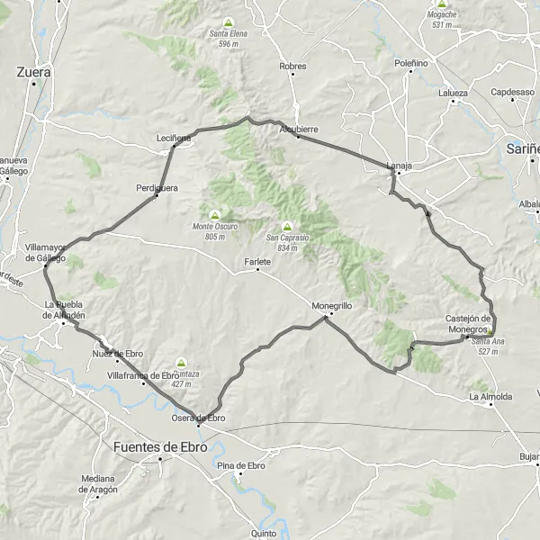 Miniatura della mappa di ispirazione al ciclismo "Esperienza ciclistica su strada tra borghi storici" nella regione di Aragón, Spain. Generata da Tarmacs.app, pianificatore di rotte ciclistiche