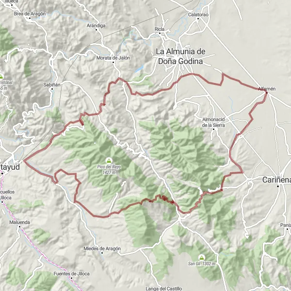 Map miniature of "Cosuenda and Puerto de Cavero Gravel Challenge" cycling inspiration in Aragón, Spain. Generated by Tarmacs.app cycling route planner