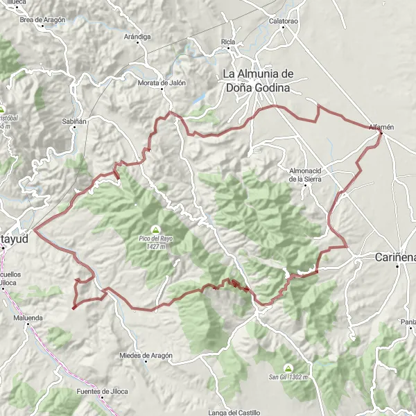 Map miniature of "Belmonte de Gracián and Tabuenca Gravel Adventure" cycling inspiration in Aragón, Spain. Generated by Tarmacs.app cycling route planner