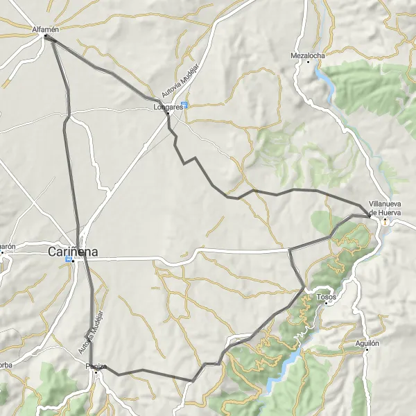 Miniaturní mapa "Cyklistická trasa Alfamén - Cariñena" inspirace pro cyklisty v oblasti Aragón, Spain. Vytvořeno pomocí plánovače tras Tarmacs.app