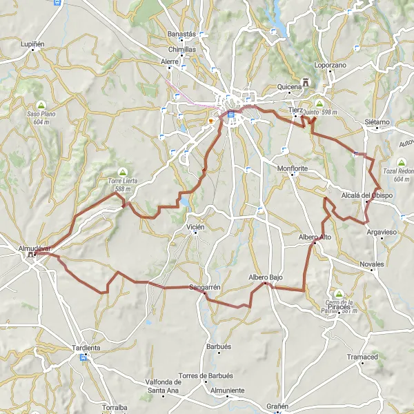 Map miniature of "Scenic Gravel Ride with Township Experience" cycling inspiration in Aragón, Spain. Generated by Tarmacs.app cycling route planner