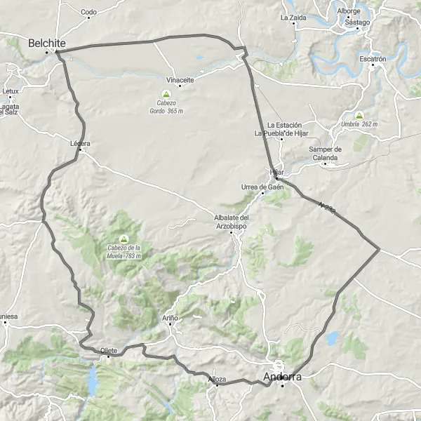 Miniatura della mappa di ispirazione al ciclismo "Il Grande Giro dei Paesi Aragonesi" nella regione di Aragón, Spain. Generata da Tarmacs.app, pianificatore di rotte ciclistiche